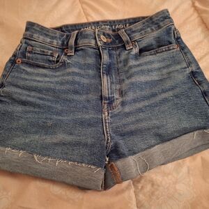 American Eagle Outfitters Blue High-Waisted Jean MOM SHORTS